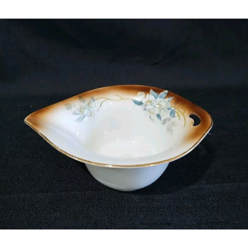 PV Vessra Germany Porcelain Sauce Dish with Underplate Painted Flowers Gold Rim